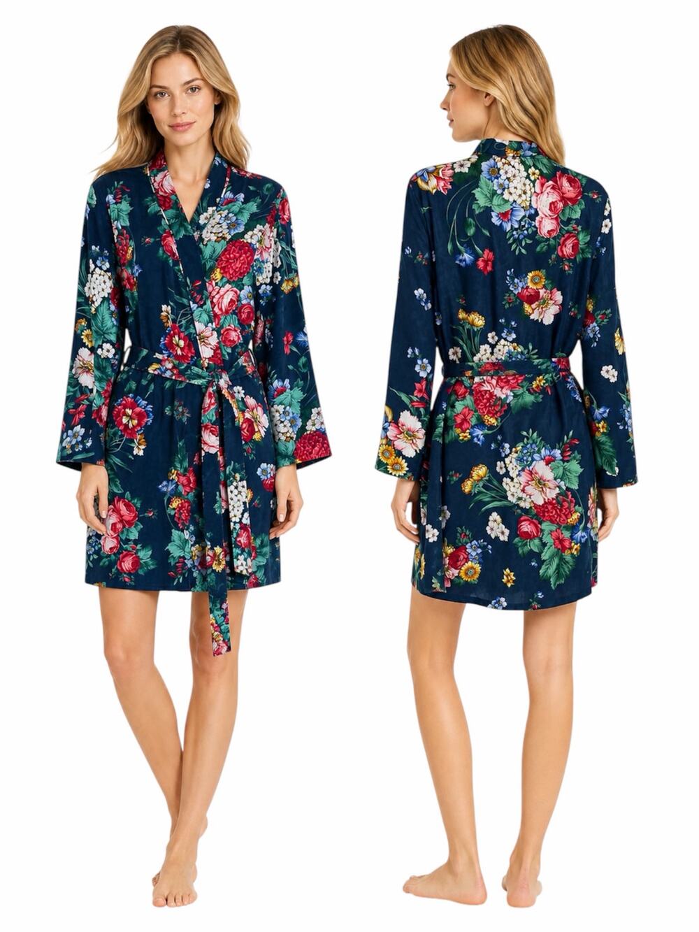 Johnny Was Evelyn Silk Sleep Robe Floral Print Cozy Size XS